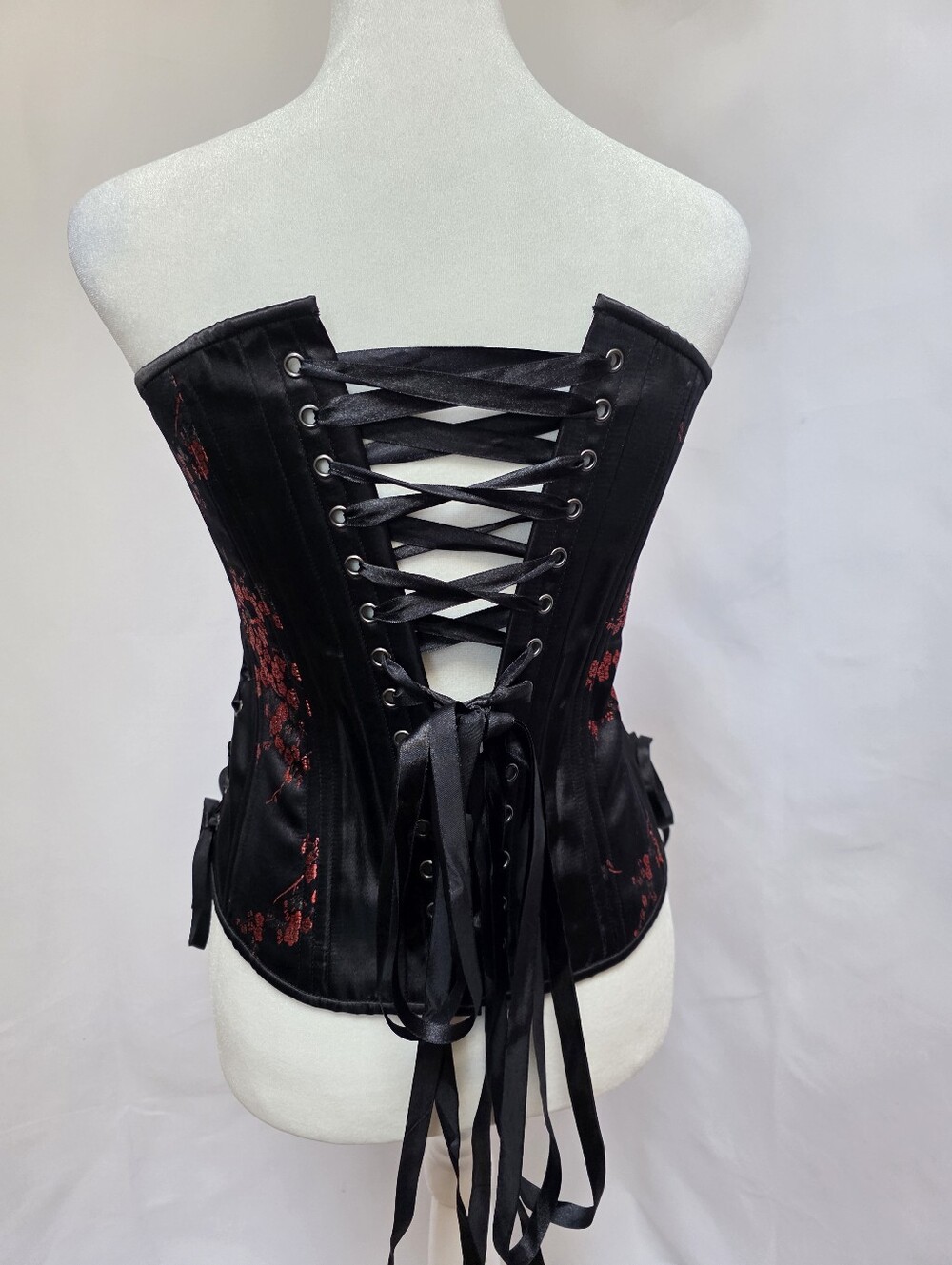 Black Iris Corsets Steel Boned Overbust Corset Black Red Floral Size 28 - Picture 3 of 7